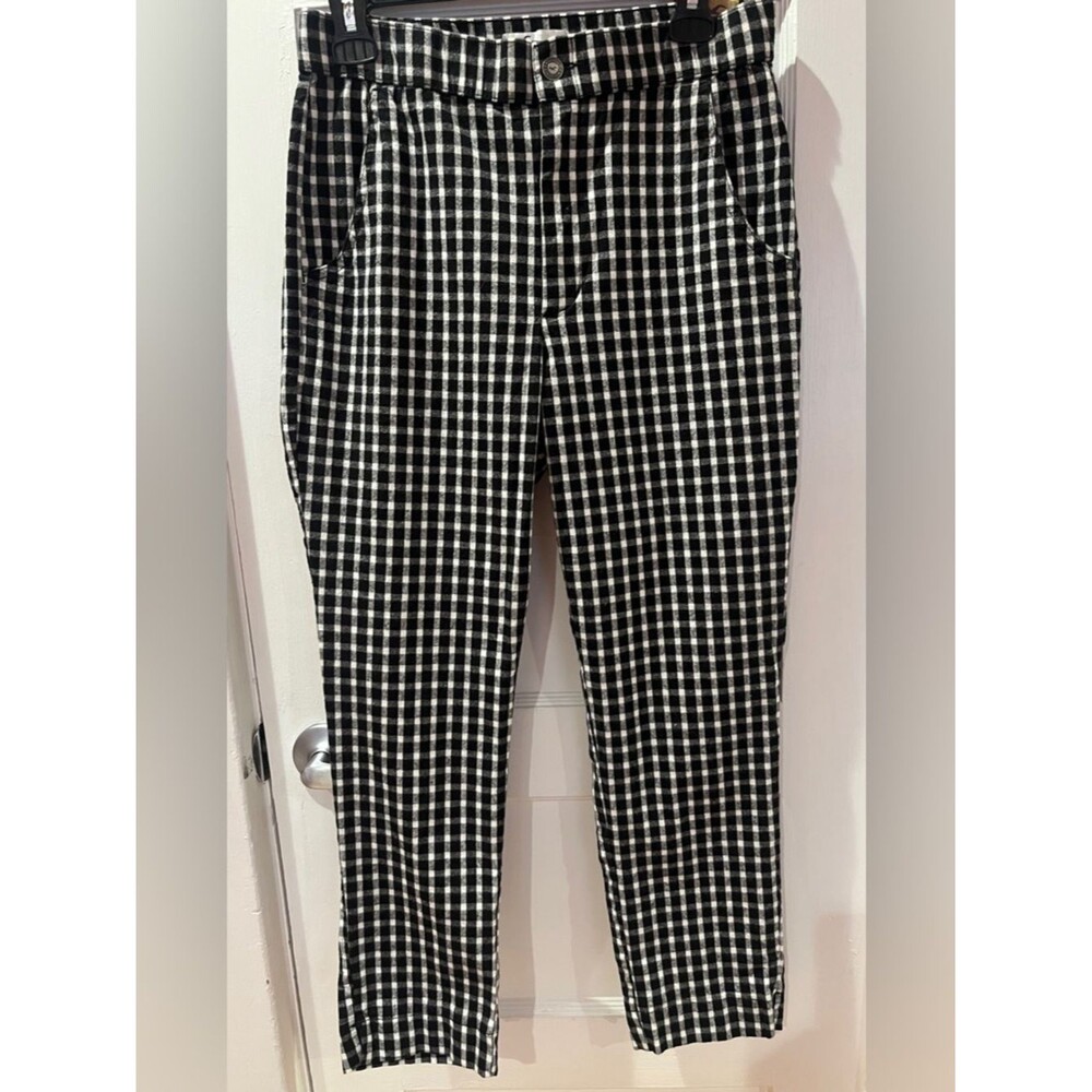 Preppy Gingham Check Straight Leg Trousers  Black/White Ankle Pants